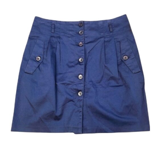 Vintage Benetton Navy Blue Pleated Button Down A-Line Skirt Size Small - Picture 1 of 3